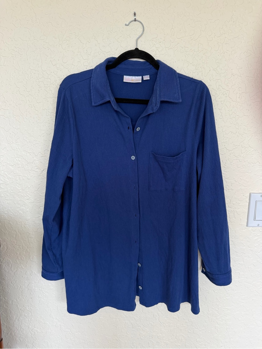 Belle by Kim Gravel Cobalt Blue Textured Button Front Tunic Shirt Medium